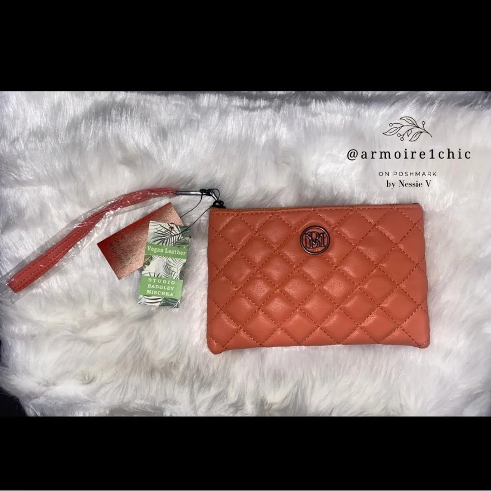 BADGLEY MISCHKA | Diamond Quilted Pattern Vegan Leather Clutch | Orange